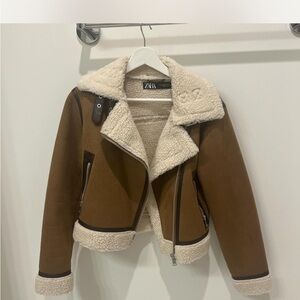 Zara Tan and Cream Shearling Jacket